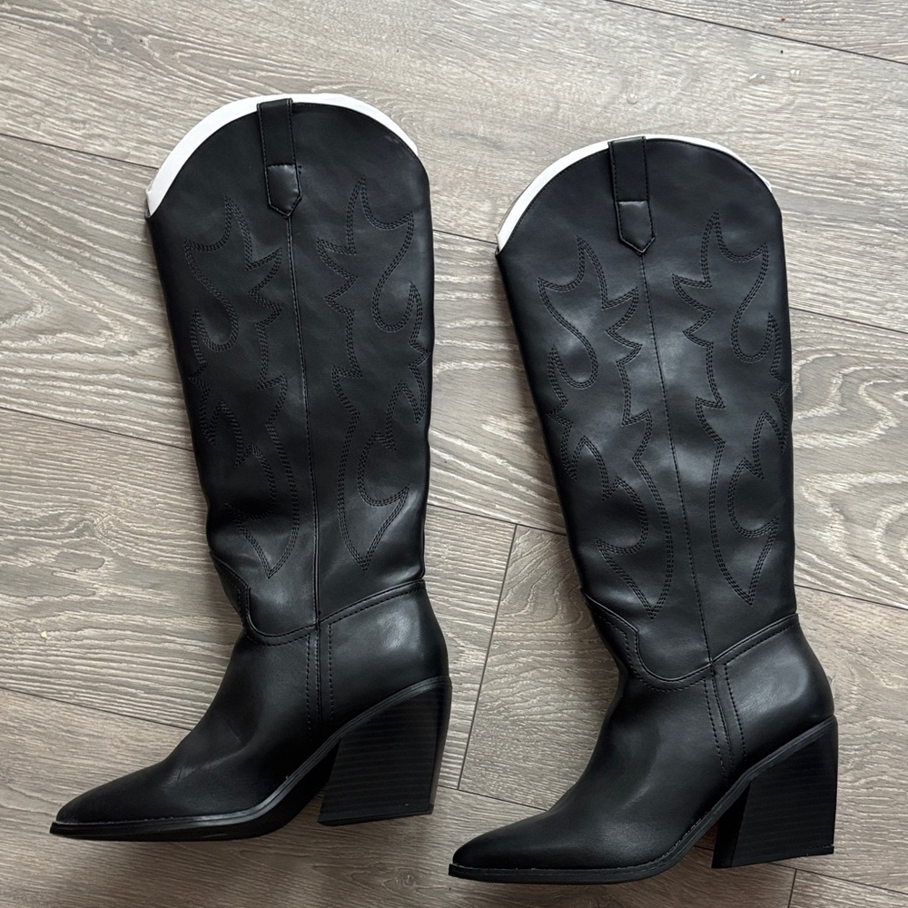 Steve Madden Black Tall Cowboy Boots